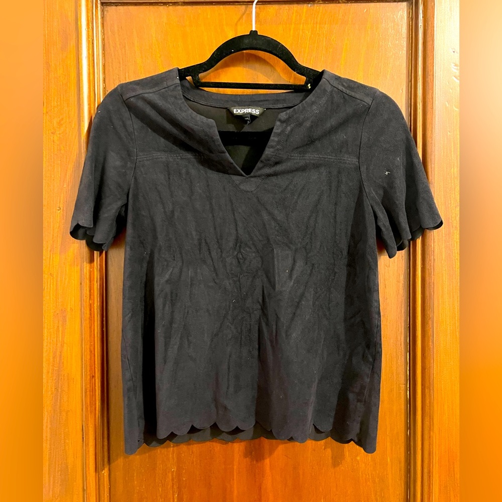 Black scalloped sleeve shirt